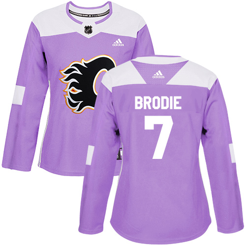Adidas Flames #7 TJ Brodie Purple Authentic Fights Cancer Women's Stitched NHL Jersey